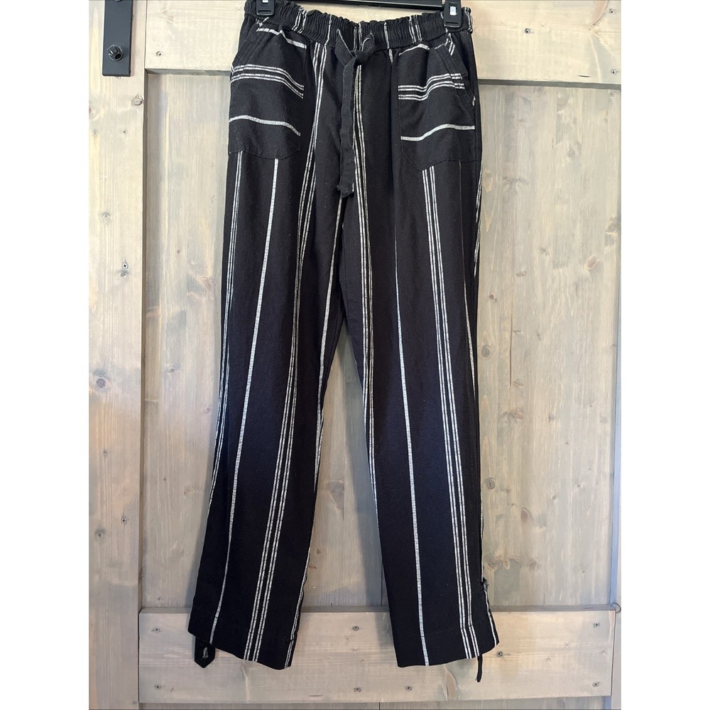 Rewash Pants Size Small Linen Blend Black White Stripe Pull On Drawstring Casual